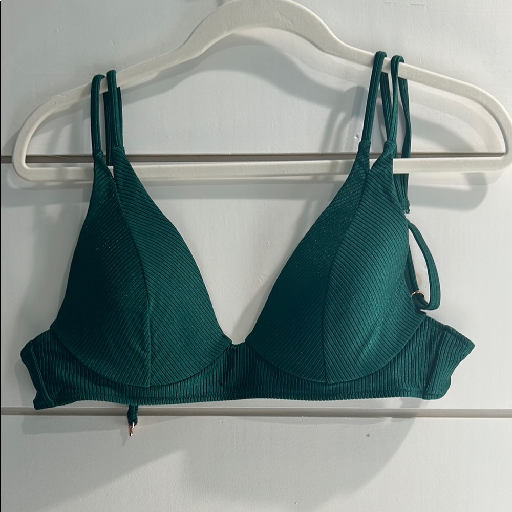 Green Ribbed Bikini Top